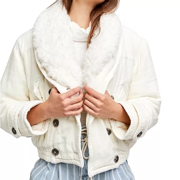 Free People Jackets & Blazers - Free People White Teddy Jacket with Button Details